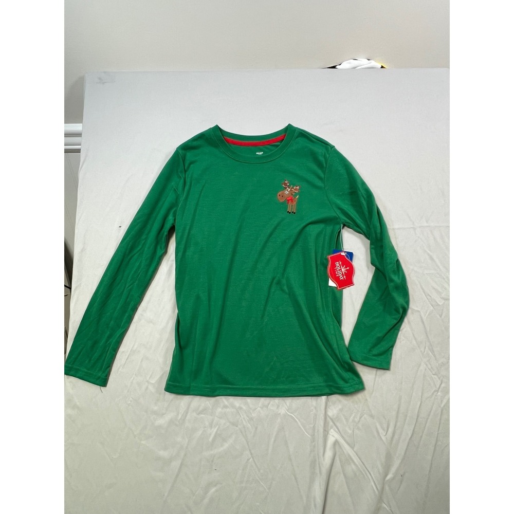 Holiday Time Kids Green Long Sleeve Reindeer Pajama Shirt‎ Only Size L J7